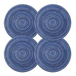 4 Pcs Woven Ramie Placemats Round Placemat Kitchen Accessories Home Decoration Table Mats Teapot Mats 7 inch, Blue