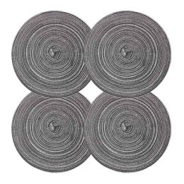 4 Pcs Tea Time Round Braided Table Mats Dining Kitchen Linen Table Mats Indoor Outdoor Ramie Placemats 7 inch, Grey