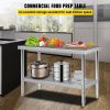 VEVOR Stainless Steel Prep Table, 48 x 24 x 34 Inch, 550lbs Load Capacity Heavy Duty Metal Worktable with Adjustable Undershelf