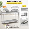 VEVOR Stainless Steel Prep Table, 48 x 24 x 34 Inch, 550lbs Load Capacity Heavy Duty Metal Worktable with Adjustable Undershelf